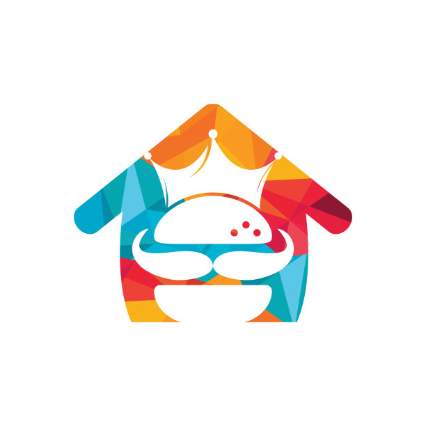 汉堡与皇冠和胡子与家的形状图标标志概念。图片下载