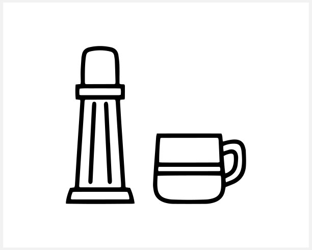 涂鸦杯和热水瓶隔离在白色上。旅游剪贴画。草图矢量素材插图。每股收益10图片下载