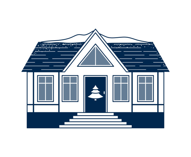 可爱的线冬天的房子与门上的花环，孤立在白色的背景。欧洲城市建筑。图片下载