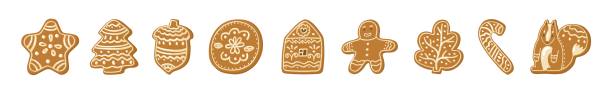 收藏不同形状的姜饼。矢量插图中的平面风格。孤立在白色背景。家庭面包店，烹饪，饼干，圣诞糖果。剪贴艺术的手工糕点。图片下载