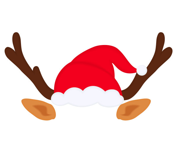 驯鹿的鹿角上戴着圣诞老人的帽子。搞笑自拍面具图片下载