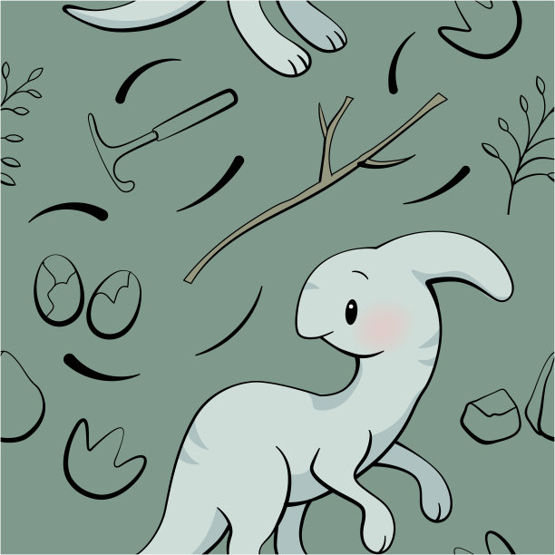 无缝图案可爱的恐龙。卡哇伊式副栉龙。向量图片下载