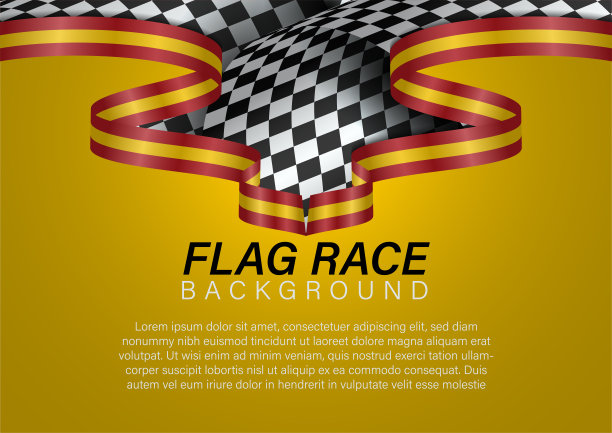 赛车旗与西班牙国旗彩色丝带，矢量插图图片下载
