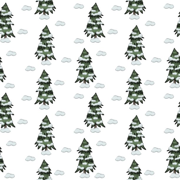 森林里的圣诞树，印在雪花里，无缝的方形图案图片下载