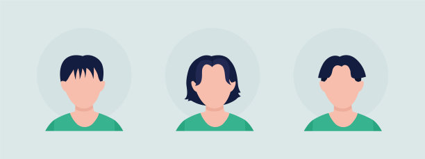 不同的男孩发型半平颜色向量角色化身集图片下载