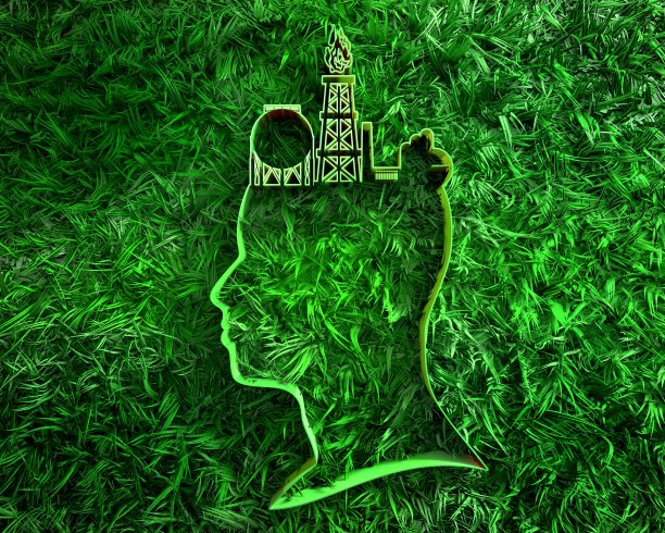 头与工业图标和新鲜的春天草。图片下载