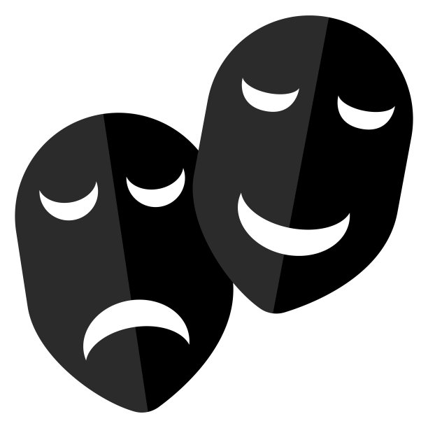 戏剧面具的迹象。喜剧和悲剧。电影的象征。卡通艺术。情绪背景。矢量插图。股票的形象。图片下载