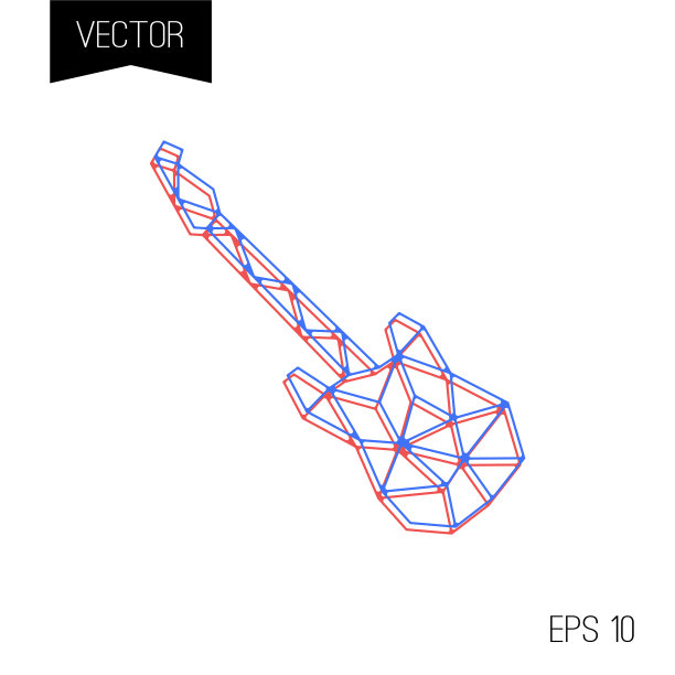 矢量几何图标，标志或微小的纹身。街头黑帮和浪漫风格。素描吉他。小故障的颜色漂移效果。图片下载
