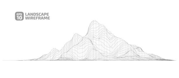 抽象物体在高原景观线框网格。网络、计算机图形。孤立的对象。每股收益图片下载