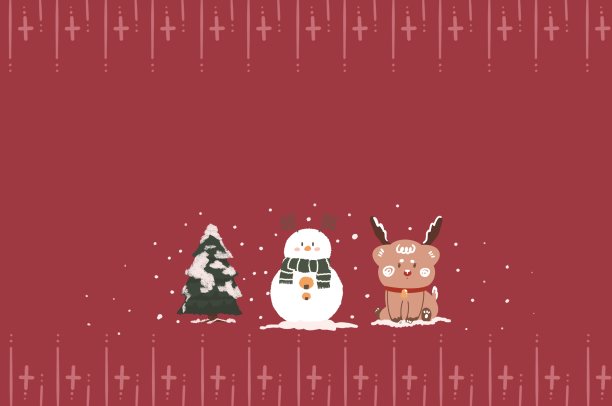 圣诞快乐雪人和朋友站起来手绘背景图片下载