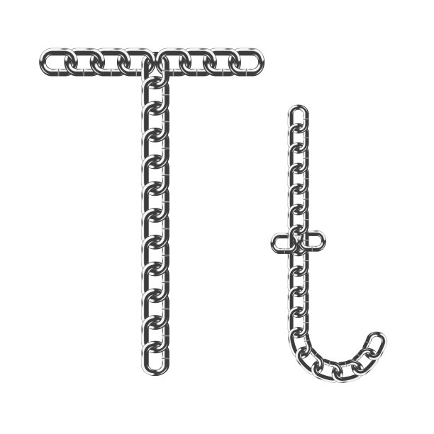 大写字母T和小写字母T是由真实的金属色链组成。被隔离在白色背景下。矢量插图。图片下载
