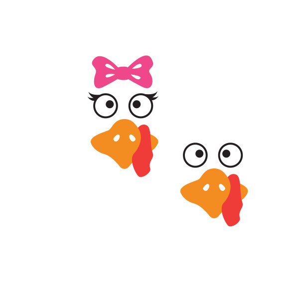 火鸡脸感恩节人物男孩和女孩幽默向量图标。图片下载