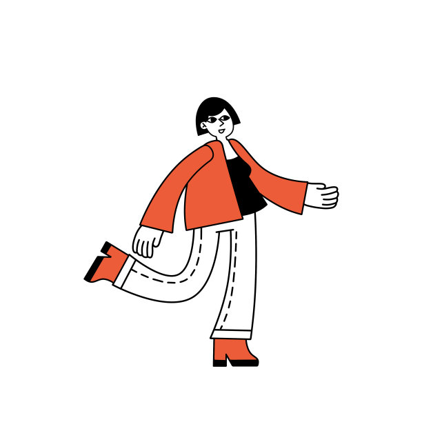 女人的夹克。女性角色走路。女孩穿着休闲的秋装在移动。时髦的轮廓现代插图孤立的白色图片下载