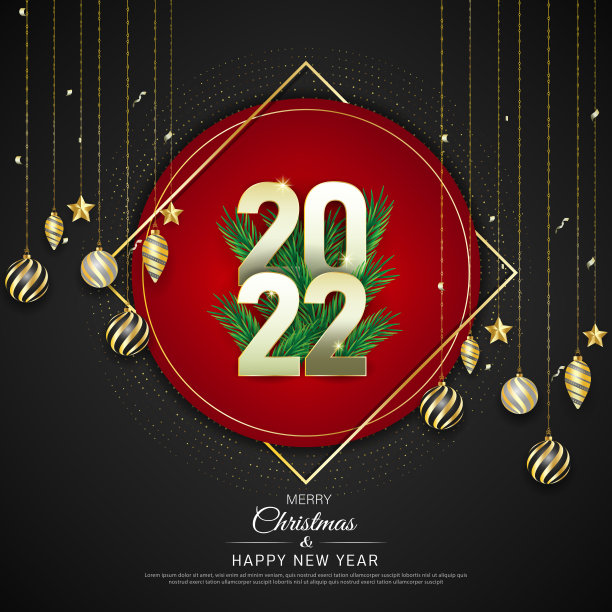 圣诞快乐和新年快乐海报模板设计与装饰圣诞灯。图片下载