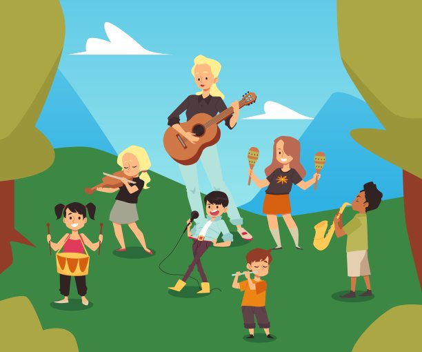 儿童音乐课或露天音乐会，平面矢量插图。图片下载