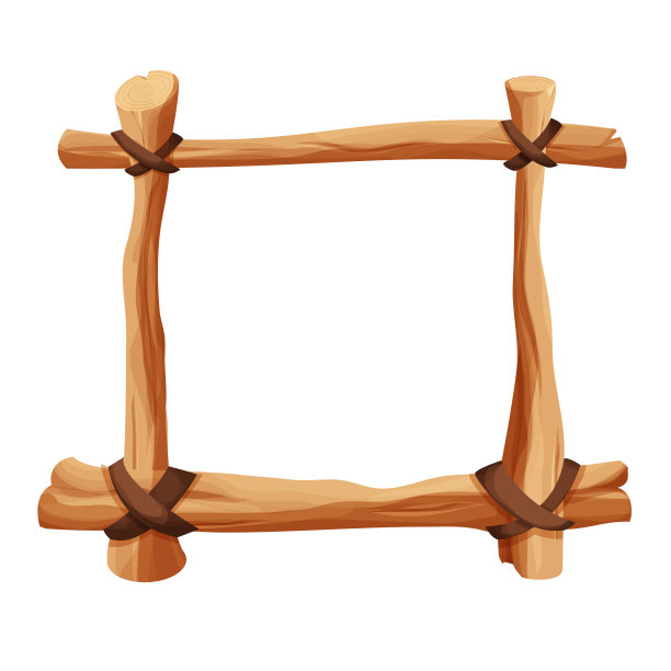 框架，边界从木枝，棍子和皮革绳索漫画风格孤立在白色背景。部落、乡村的剪贴画。Ui游戏资产。矢量图图片下载