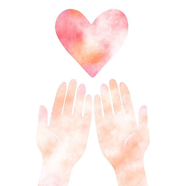 双手托着一颗水彩质感的心图片下载