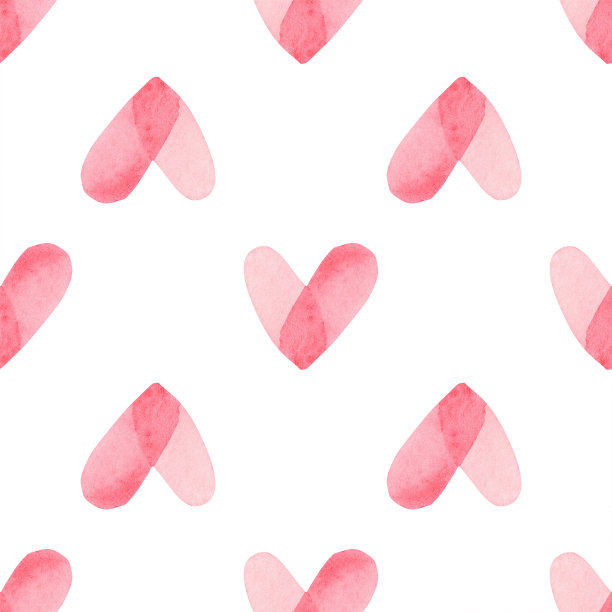 无缝图案与明亮的粉红色手绘水彩心。浪漫的装饰背景完美的情人节礼物纸，婚礼装饰或织物图片下载