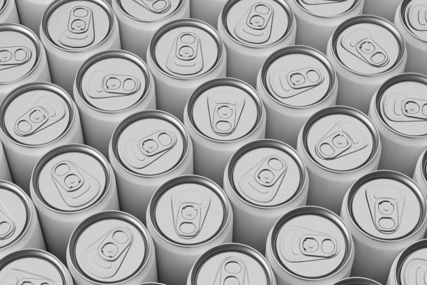 大量的铝纤罐。前视图。3 d渲染。图片下载