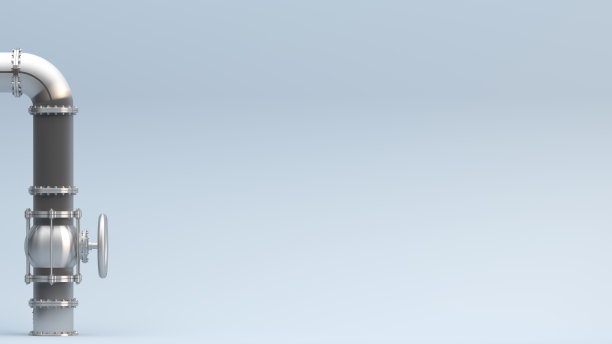 带阀门的钢管用于天然气和石油。钢管概念，3D渲染。图片下载