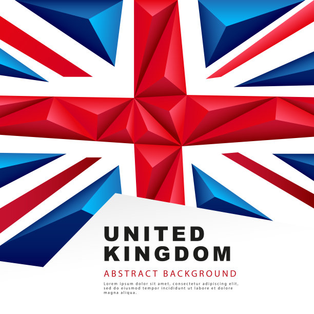 英国多角形国旗。矢量插图。抽象的背景与彩色的蓝色，红色和白色条纹图片下载
