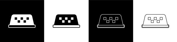 设置出租车车顶图标孤立在黑色和白色图片下载