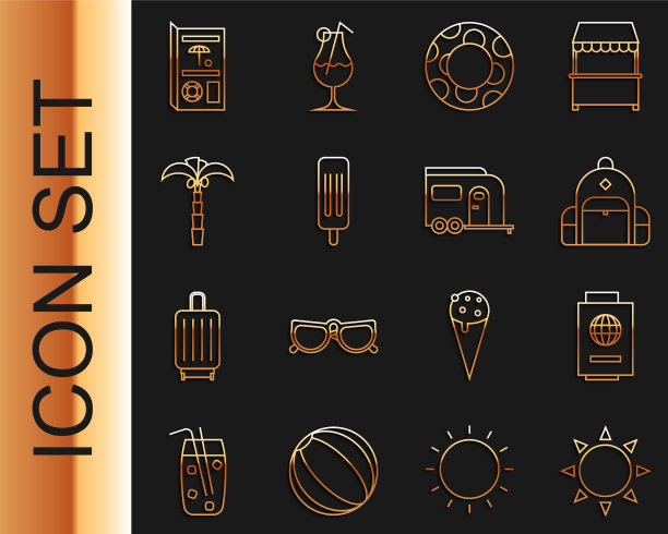 Set line sun passport with ticket徒步旅行图片下载