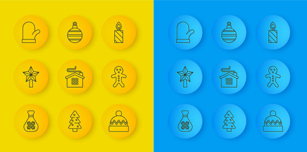 Set line圣诞老人包礼物圣诞星图片下载