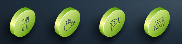 设置等距线叉和汤匙咖啡杯图片下载