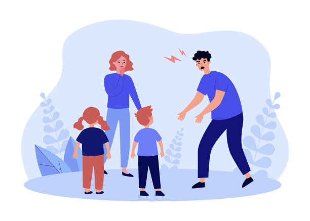 悲伤的母亲站在丈夫旁边，对孩子大喊大叫图片下载