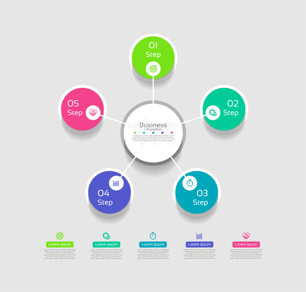 商务信息图抽象背景模板圈彩用5步图片下载