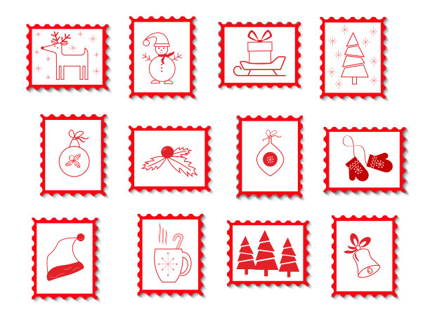 新年和圣诞邮票。矢量插图。图片下载