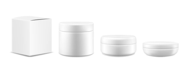 套装化妆品罐与包装盒模型隔离在白色背景-正面视图。矢量3d写实插图图片下载