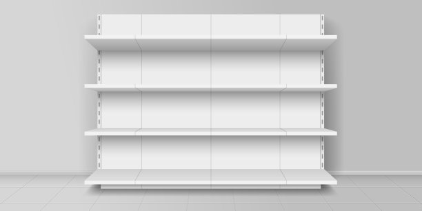 白色的空货架。零售架架。橱窗展示。矢量插图。现实的3d矢量插图。图片下载