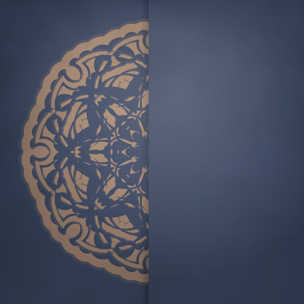 蓝色的小册子，配上古色古香的棕色图案，准备用于印刷。图片下载