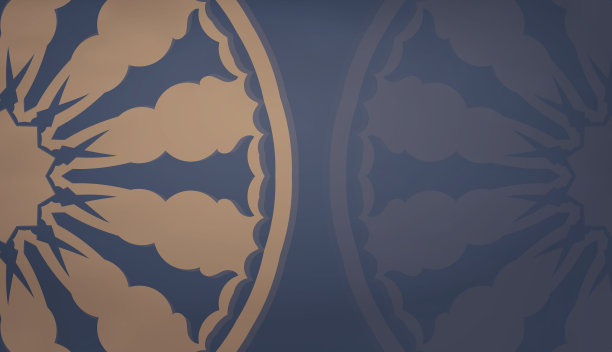 蓝色横幅模板与棕色曼荼罗图案和标志空间图片下载