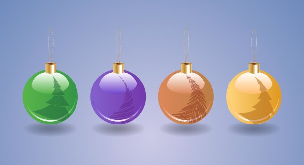 圣诞摆件球与圣诞树反射矢量插图图片下载