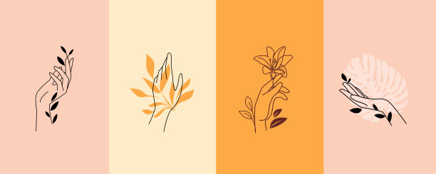 女性的手与自然元素。现代标志和图标。矢量图趋势线图片下载