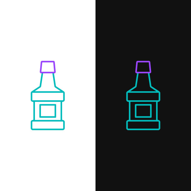 线威士忌酒瓶图标孤立在白色和黑色的背景。色彩斑斓的轮廓的概念。向量图片下载