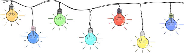 灯泡是五颜六色的，闪烁着光芒，是假日的花环。矢量插图，卡通风格，笔画。图标，图标，装饰明信片，印刷品，海报等。图片下载