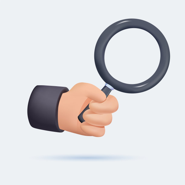 3 d渲染。搜索图标。卡通人物手拿大放大镜。科学剪贴艺术孤立的商业。图片下载