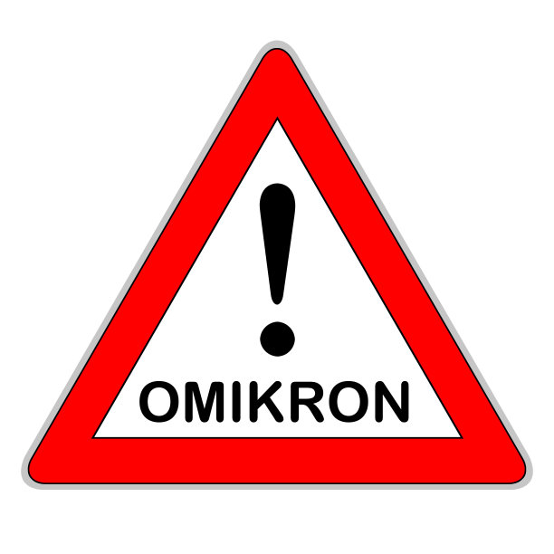 警告交通标志和Omikron被隔离在白色背景下图片下载