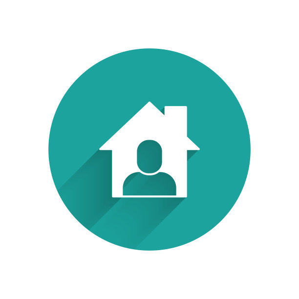 白色在线工作图标与长阴影孤立。一个在家里用笔记本电脑工作的自由职业者。远程工作。遥远的工作理念。绿色圆圈按钮。向量图片下载