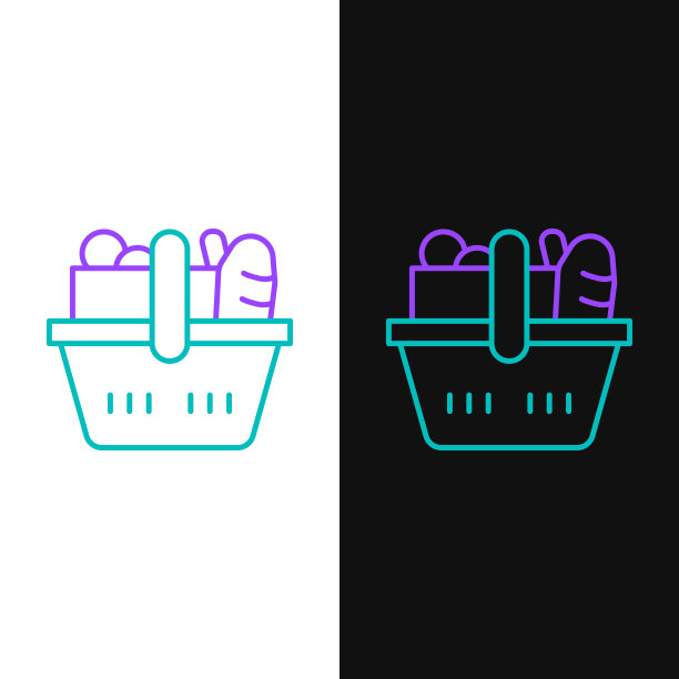 线购物篮和食品图标孤立图片下载