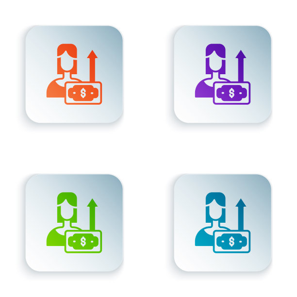 彩钱增长女人图标孤立于白色图片下载