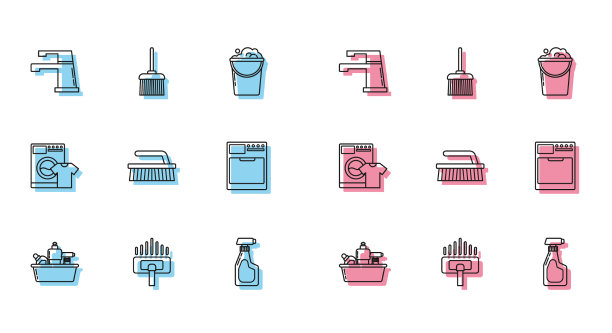 设置一排排塑料瓶用于液体洗碗图片下载