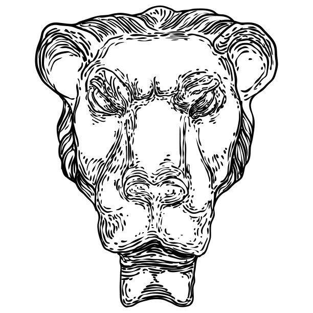 装饰虎头画。石头做的大猫脸。愤怒的咆哮和咆哮的老虎。向量。图片下载