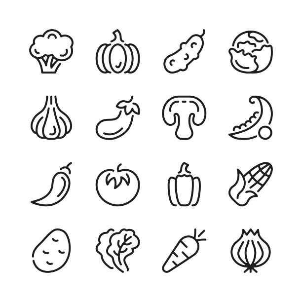 蔬菜线图标设置。现代平面设计。细线的概念。简单的线性轮廓元素集合。矢量线的图标图片下载