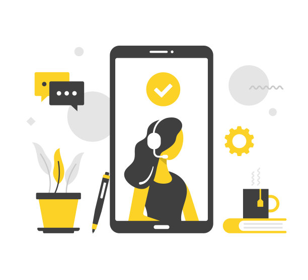 客户支持。平面向量插图。手机屏幕上有客服代表和检查标志。联系技术支持，与操作员沟通，呼叫中心。现代概念。平面设计图片下载