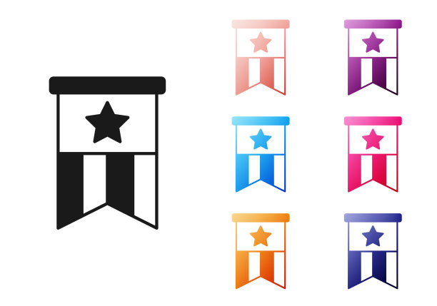 黑人美国国旗图标孤立的白色背景。美国的国旗。美利坚合众国。设置图标丰富多彩。向量图片下载